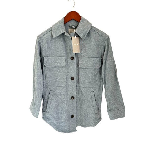 Everlane Oversized Shirt Jacket military style Gray Blue Pockets Size XSmall - Picture 4 of 11
